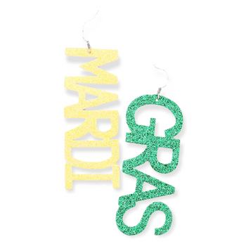 Mardi Gras Glitter Bling Dangle Earrings