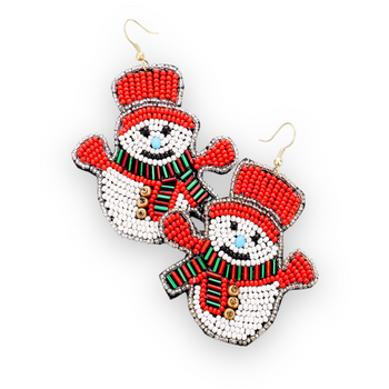 Christmas Snowman Seed Bead Dangle Earring