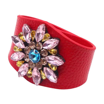 CRYSTAL FLOWER LEATHER BRACELET