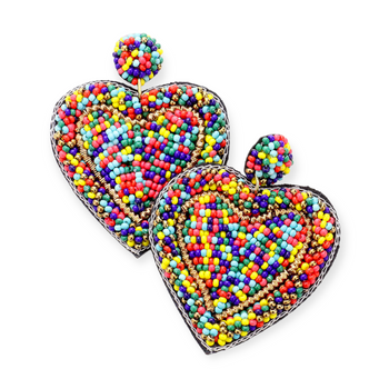 Handmade Seed Bead Heart Earrings