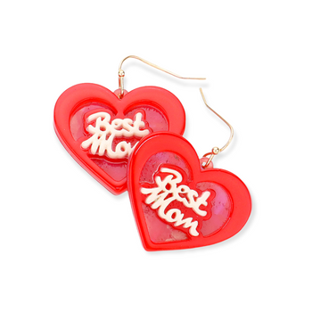 Best Mom Message Resin Heart Dangle Earrings