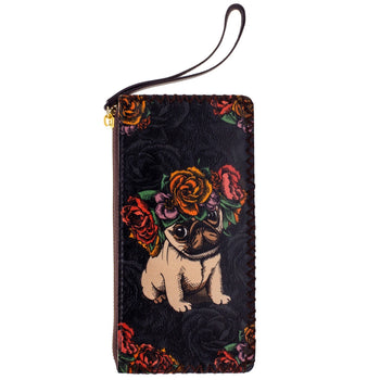 FLORAL PUG PRINTED WRISTLET WALLET