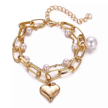 PEARL AND HEART CHARM BRACELET