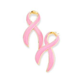 Enamel Pink Ribbon Earrings