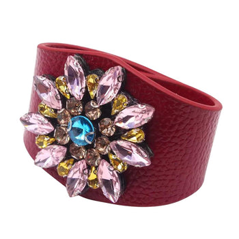 CRYSTAL FLOWER LEATHER BRACELET