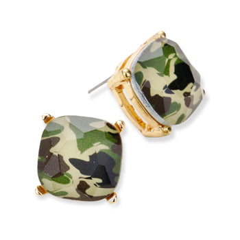 Camouflage Square Stone Stud Earrings